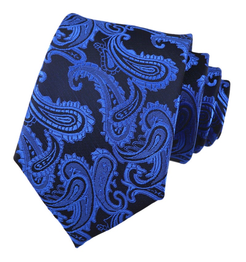 Secdtie Mens Narrow Royal Blue Black Tie Adult Formal Sunny Self Modern Necktie Dad Gift - Image 3